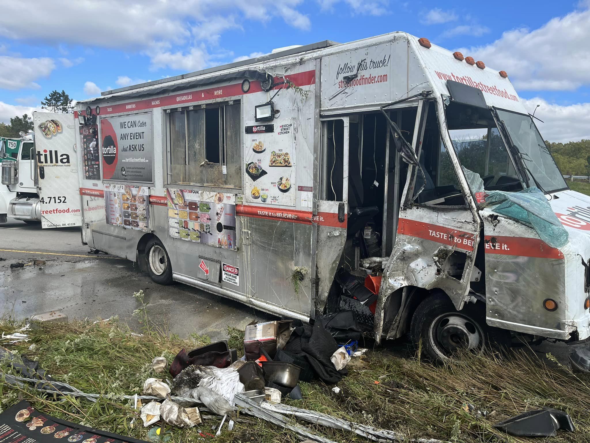 Columbus food truck flips over, catches fire on highway 614NOW